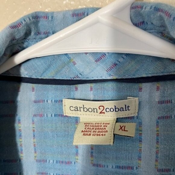 Carbon 2 Cobalt Blue Colorful Art Long Sleeve Button Shirt XL - Picture 3 of 4